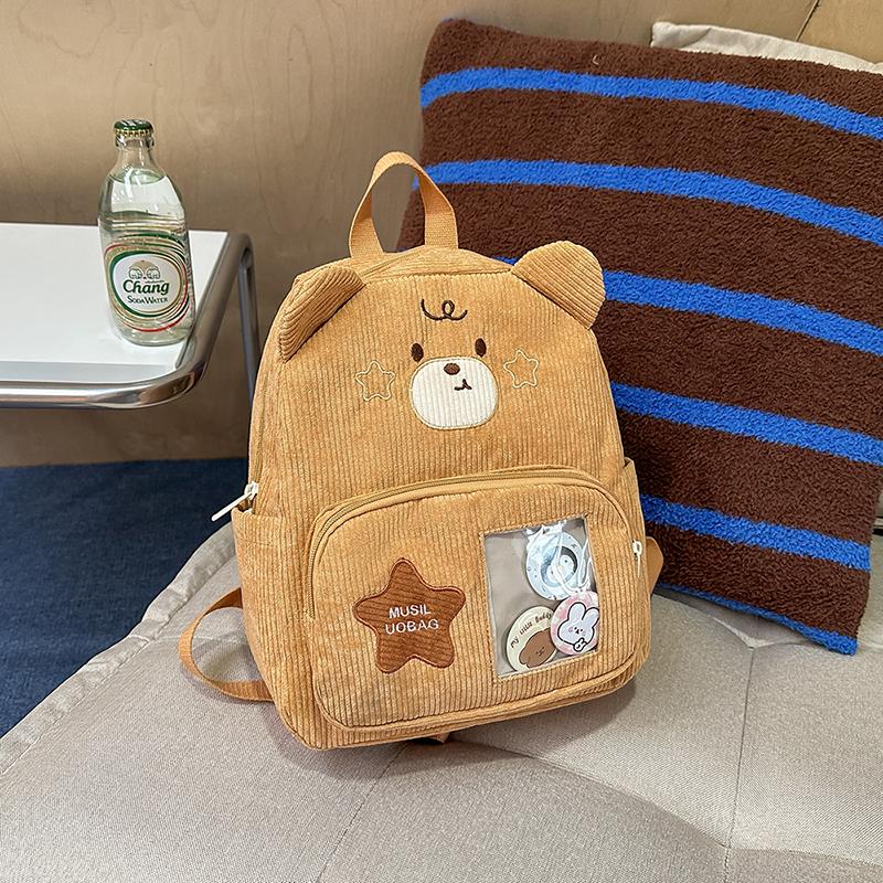 Cartoon Bear Kindergarten Schoolbag Corduroy Backpack for Primary School Students