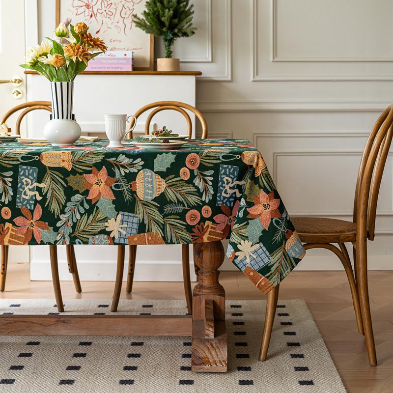 Retro Polyester Cotton Color Woven Jacquard Christmas Tablecloth Rectangular Coffee Table Tablecloth Dining Table Cloth