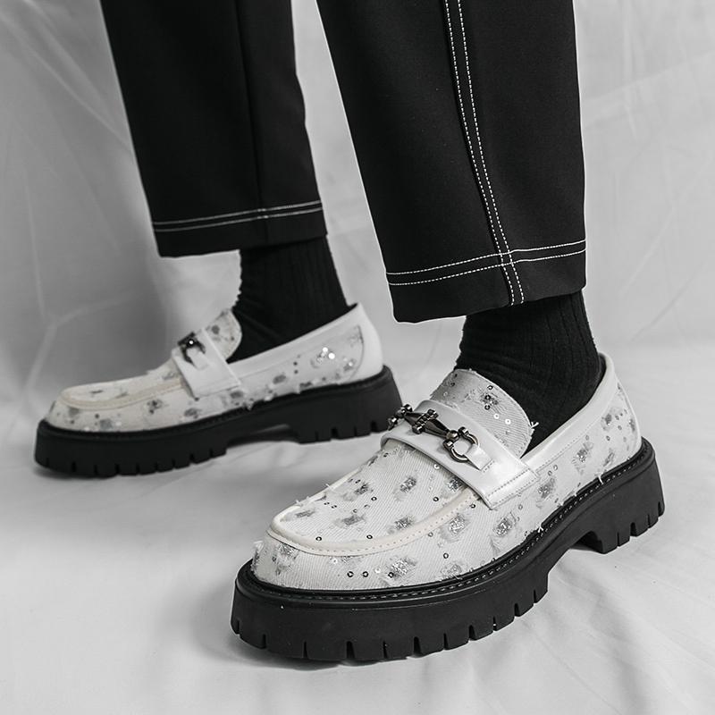 Herren Plateau Schuhe Slipper Kleid Elevator Punk Schuhe Höhenzunahme Formell Business Weiß Dicke Sohle Creepers Übergröße EU: 42 weiß