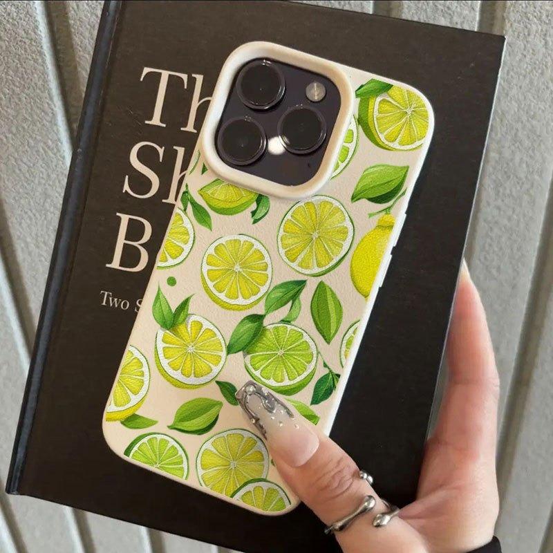 A Lemon Slice Print Lychee Texture Phone Case, Suitable for iPhone 17, 16, 15, Plus, Pro, Max Series Phones - Can Be Used as a Gift