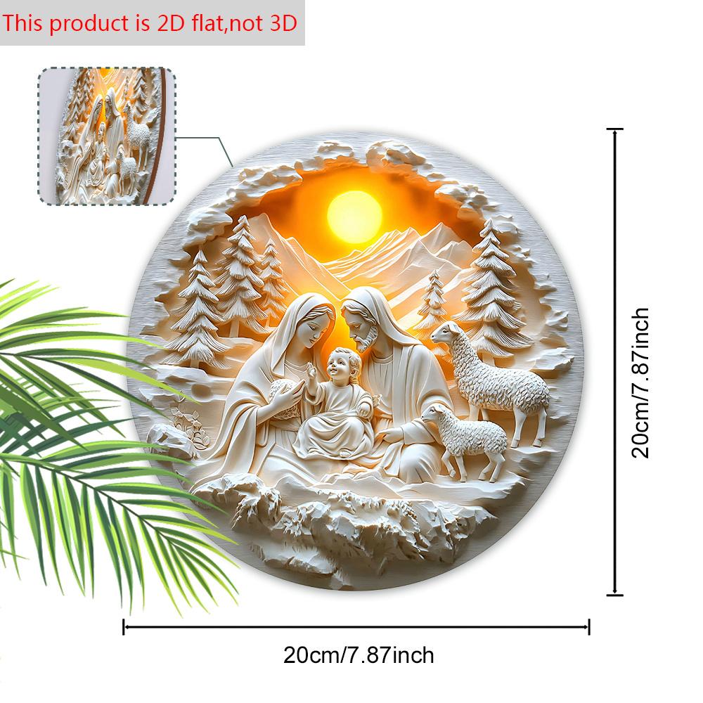 Nativity Scene Wooden Christmas Sign - Jesus Chases The Lost Lamb Round Sign for Front Door Wall Hanging Decor - Ideal Christmas Gift