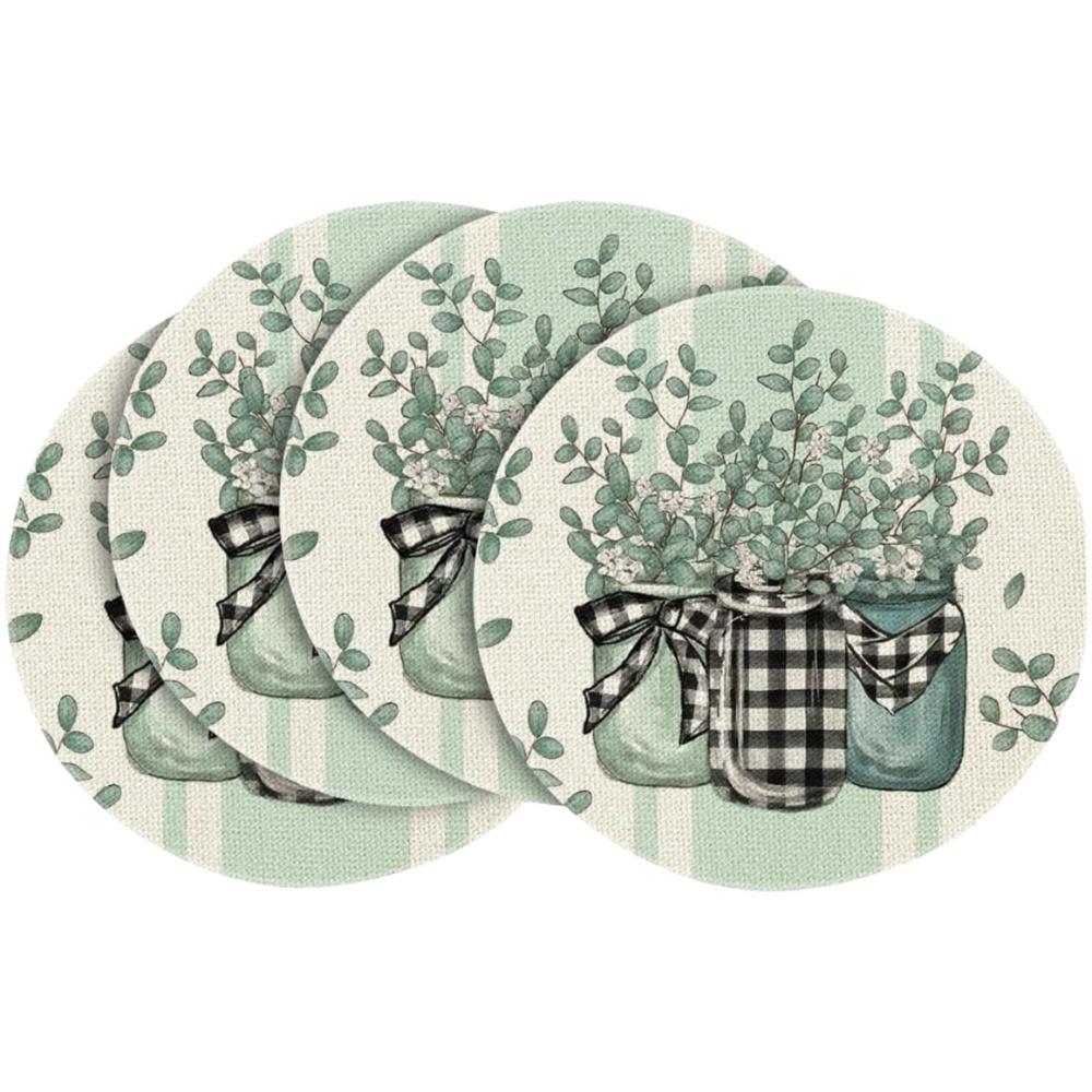 4PCS Washable Vintage Roses Round Placemats Heat-Resistant Dining Table Protector Bowl Mats Kitchen Style 3