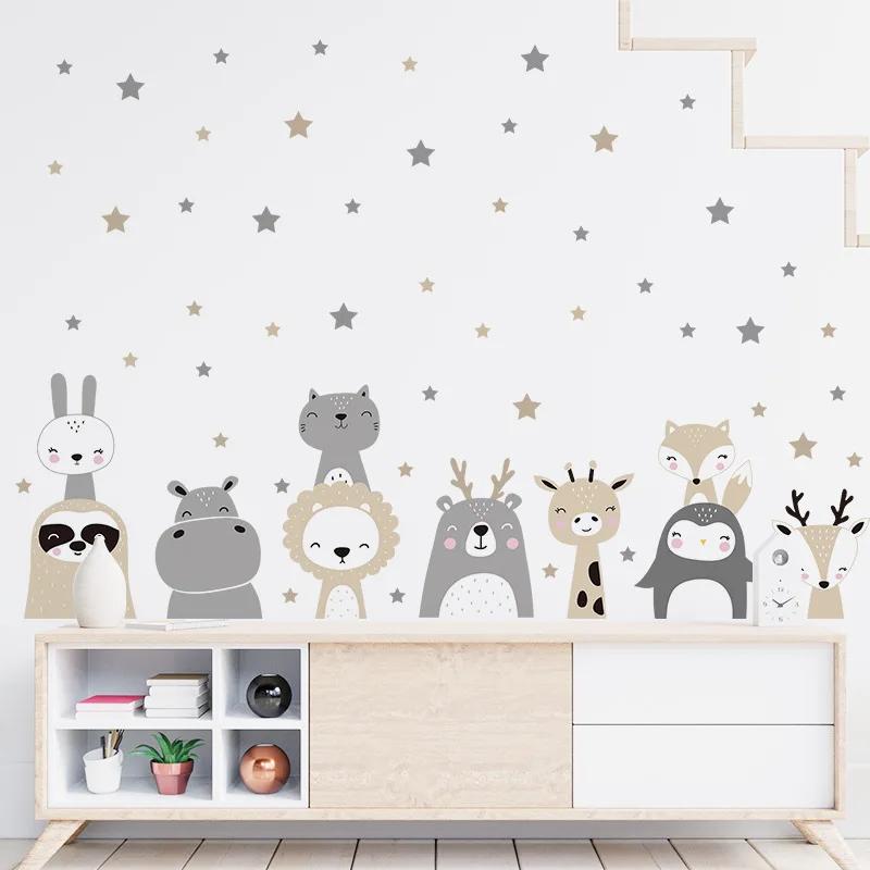 Cartoon Gray Khaki Star Wall Stickers for Kids Room Bedroom Nursery Home Decoration Wall Decals