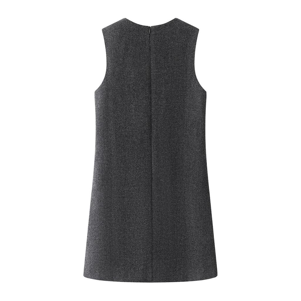 2025 A/W Gray Woolen Vest Dress - Women's Chic Fragrant Style, Sleeveless & Beautiful