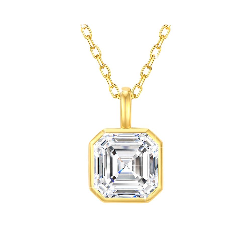 

Unique Original 14K Gold Necklaces for Women Sugar Cube Asscher Cut 2ct Moissanite Diamond Stone Pendant Anniversary Gifts