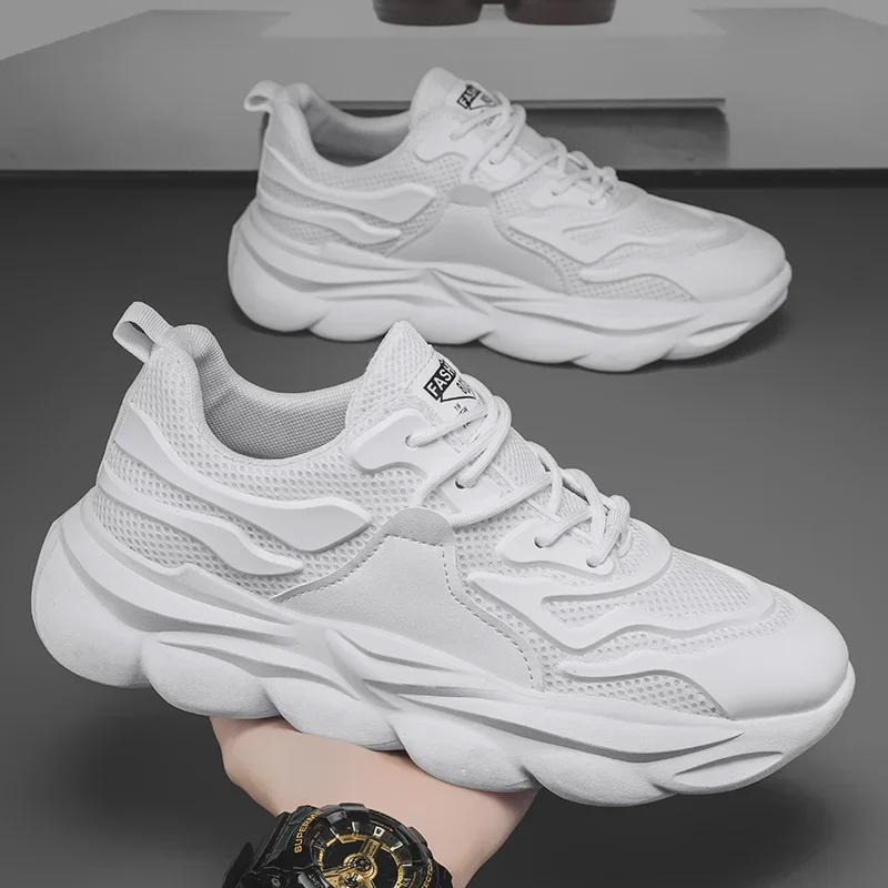 Men's Versatile Lightweight Height-Boosting Dad Shoes - Trendy, Breathable, Thick-Soled Casual Running Sneakers for Spring.