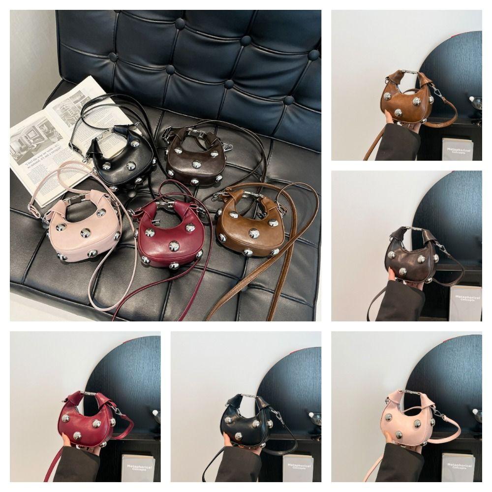 

Мини-сумочка в корейском стиле с заклепками, маленькая сумка кроссбоди из ПУ, повседневная сумка на одно плечо для путешествий чёрный