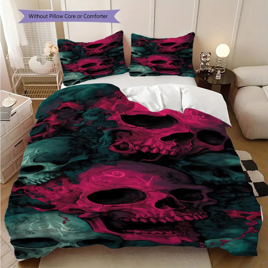 Skull Fire Set Bedding 1 Duvet Cover 2 Pillowcase Without Core Christmas Birthday Gift Duvet Cover And Pillowcase Soft And Comfortable