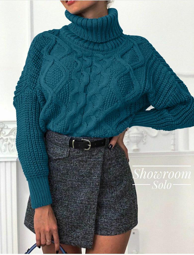 European & American 2024 Autumn/Winter Loose High Neck Cable Knit Women's Sweater