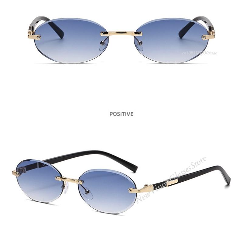 Y2k Women's Sun Glasses Fashion Style Men's Shades Oval Sun Eyeglasses for Female Male Summer Traveling UV400 Protection Rimless Sun Glasses