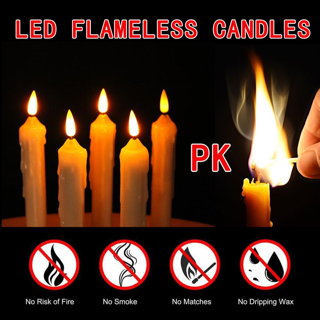 6 Pcs LED Taper Candles with 3D Flickering Flame - Battery Operated Flameless Candles for Weddings, Christmas, Halloween