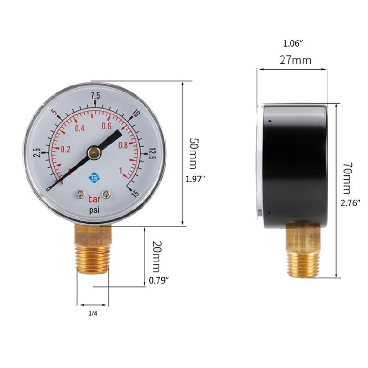Mini Low Pressure Gauge For Fuel Air Oil Or Water 0-15psi/0-1bar BSPT Manometer
