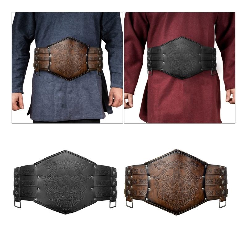 Viking Wide Belt Cosplay Knight Corsets Belt Renaissance Mens Medieval Belt Nordic Faux Leather Armors Belt Costume