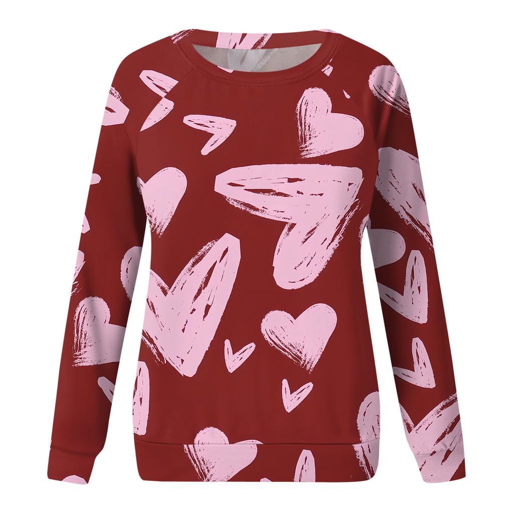 Women's Fashion Casual Long Sleeve Valentine's Day Printed Round Neck Sweatshirt Top