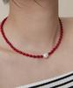Dmoment (925 Silver) Red Drop Freshwater Pearl Silver Necklace