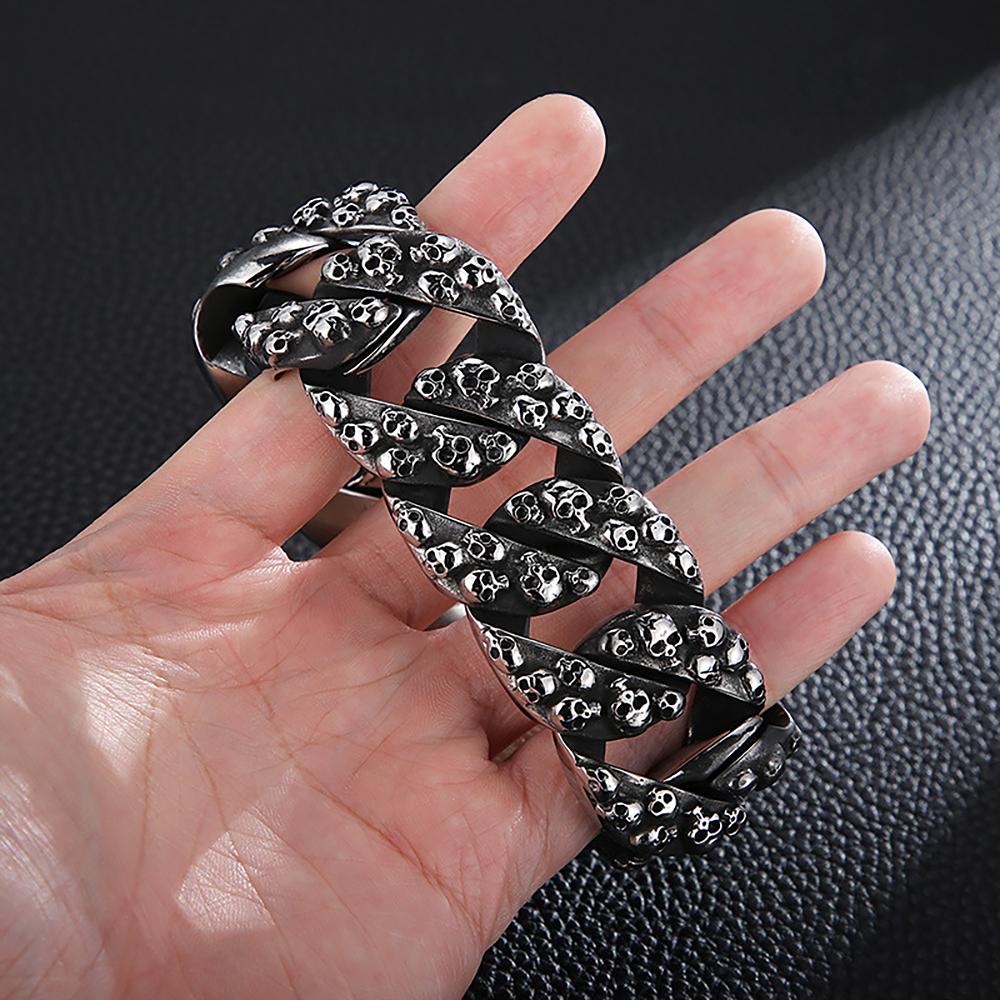 Gothic Punk 316L Stainless Steel Skull Bracelets For Men Hip Hop Domineering Cuban Link Chain Bracelet Heavy Biker Jewelry Gifts