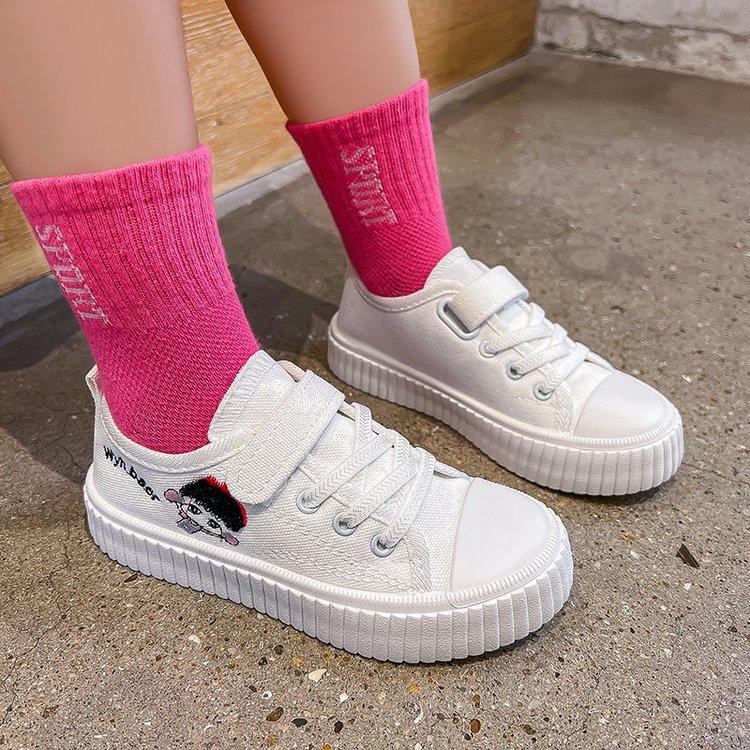 Korean version of girls' white shoes children's canvas shoes girls cartoon cute casual sports shoes embroidered running board shoes