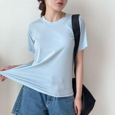 New Arrivals Open Run Women ShorT Sleeve T shirT pasTel Color Span Round Neck