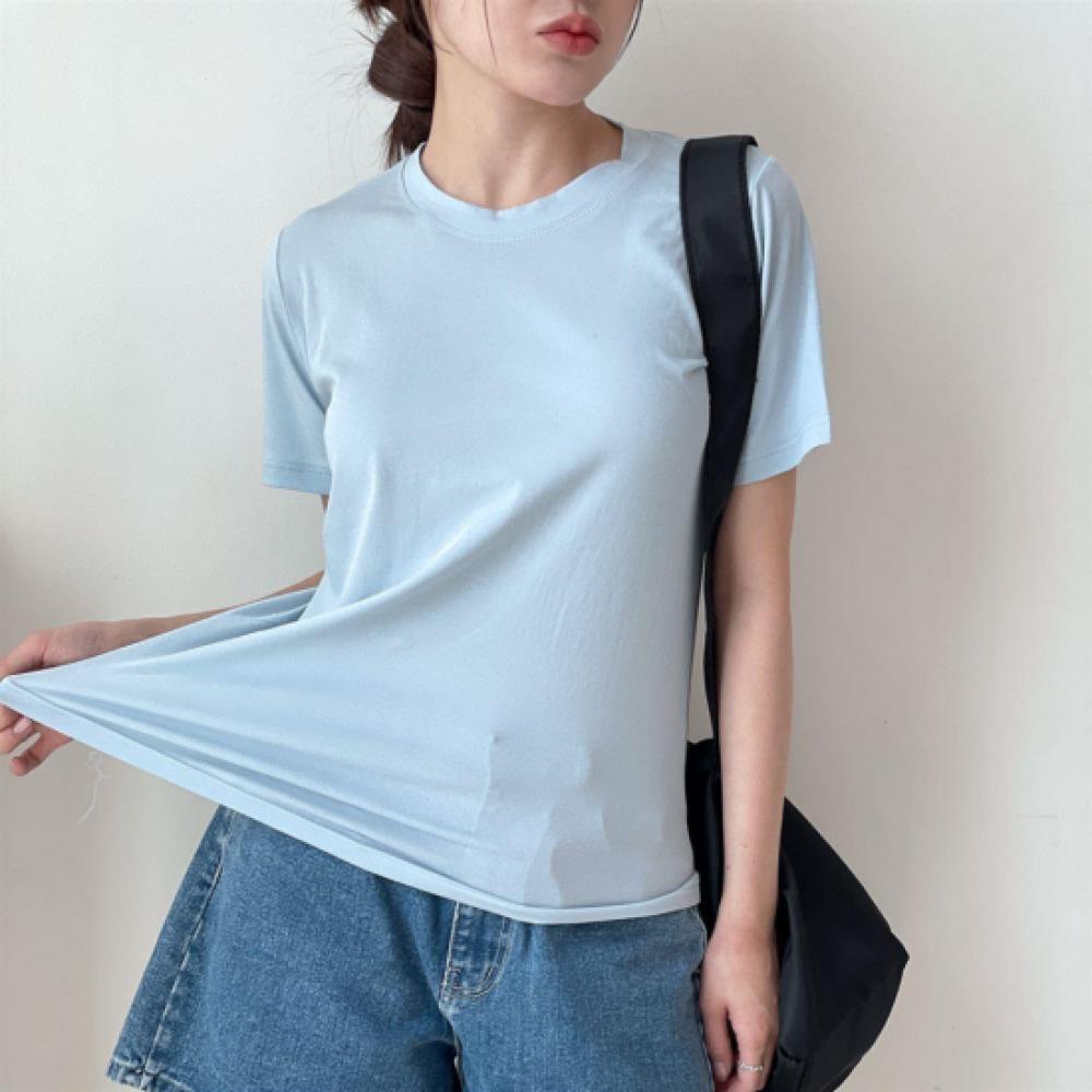 New Arrivals Open Run Women ShorT Sleeve T shirT pasTel Color Span Round Neck
