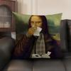 Copricuscino Mona Lisa con Perle Ragazza Lino Naturale Tessuto Biologico Stampa Double-Sided Divano Decorazione Casa Federa Regalo