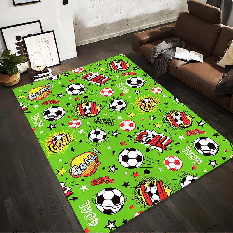 Soccer-Themed Cartoon Carpet with "Goal!" Text and Football Pattern Suitable for use as an anti-slip for living room bedroom sofas