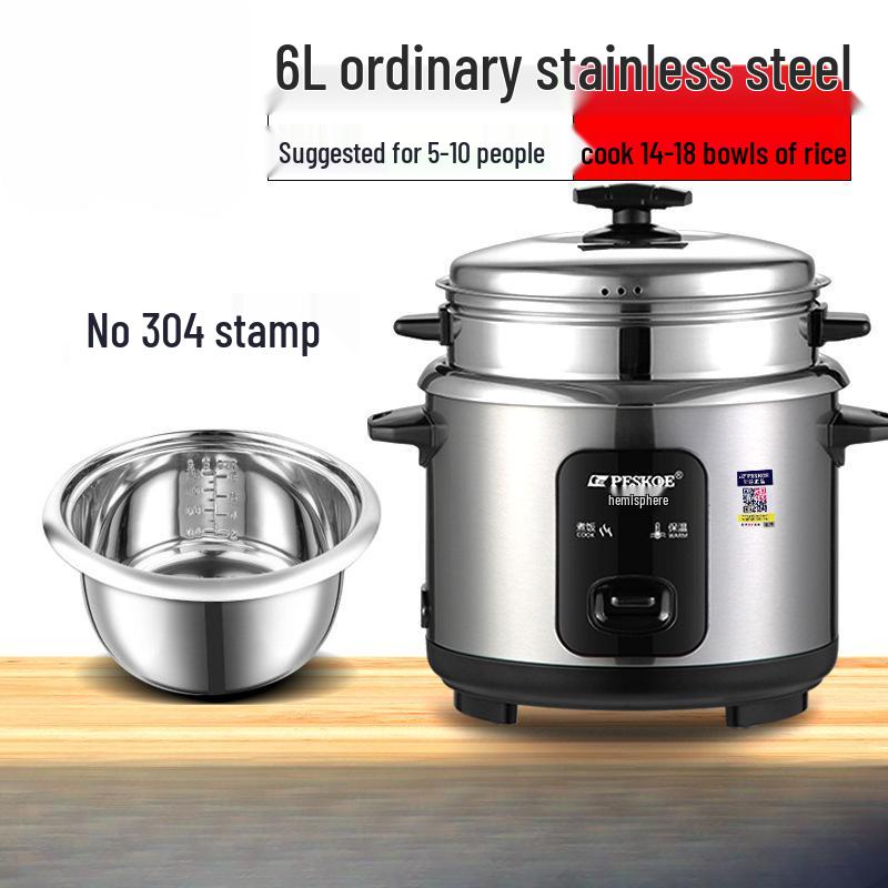 316 Stainless Steel Electric Rice Cooker, 5L Capacity, Ideal for 1-6 People - Cooks Porridge, Soup, and More
