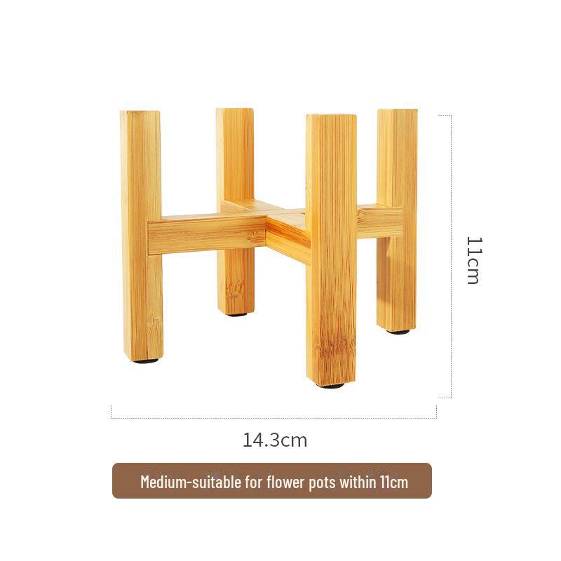 Wooden Four-Legged Floor-Standing Flower and Succulent Pot Stand with Bamboo Tray