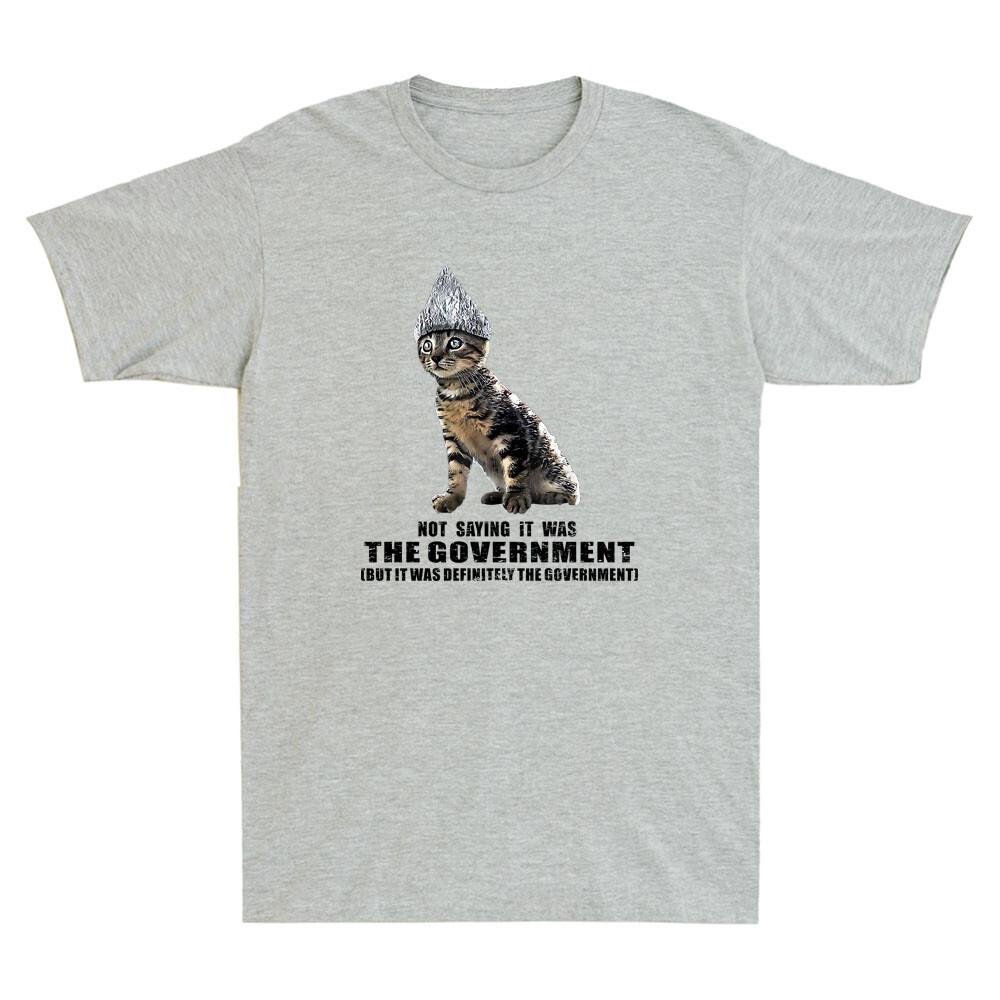 Government Conspiracy Funny Tin Foil Hat Cat Meme Quote Vintage Men s T-Shirt S