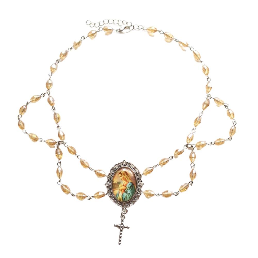 Pearl Tassel Virgin Chokers Necklace Acrylic Religious Jewelry New Cross Necklace  For Women