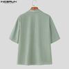 INCERUN 2PCS Men Lapel Neck Corduroy Short Sleeve Shirt Long Straight Pants Sets Outfits