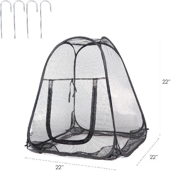 Mesh Plant Cover from Animals, Plant Netting Pest Guard Cover, Plant Tent Cage Pop-up with 4 Stakes for Vegetables, Fruits, Flowers, 28 X 28 X 32