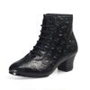 Women's Square Dance Shoes: Medium/High Heels, High Tops, Soft Sole, Embossed Leather, Ideal for Middle-aged/Elderly, Perfect for Autumn/Winter.