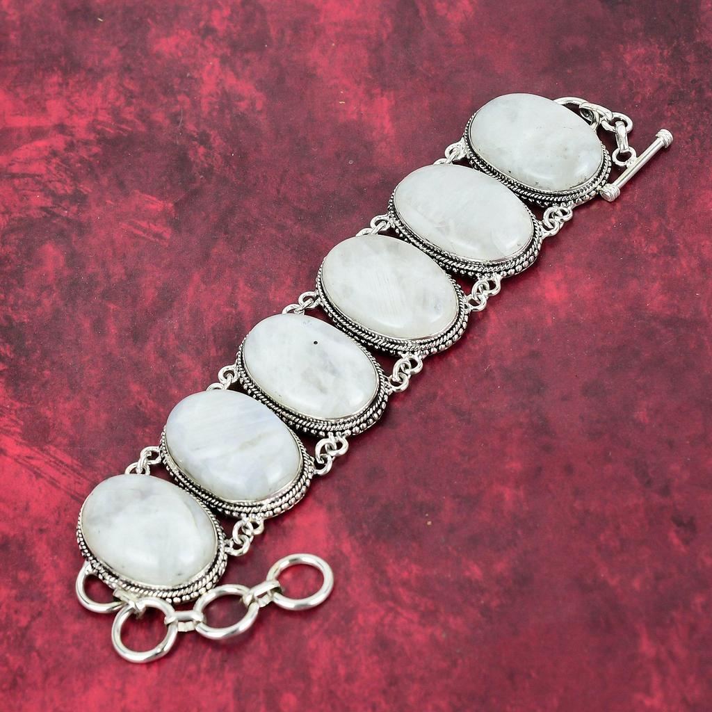 Regenbogen Mondstein Handgemachtes Armband, 925 Sterling Silber Schmuck für Sie, Mondstein Edelstein Schmuck Verstellbares Armband für Sie