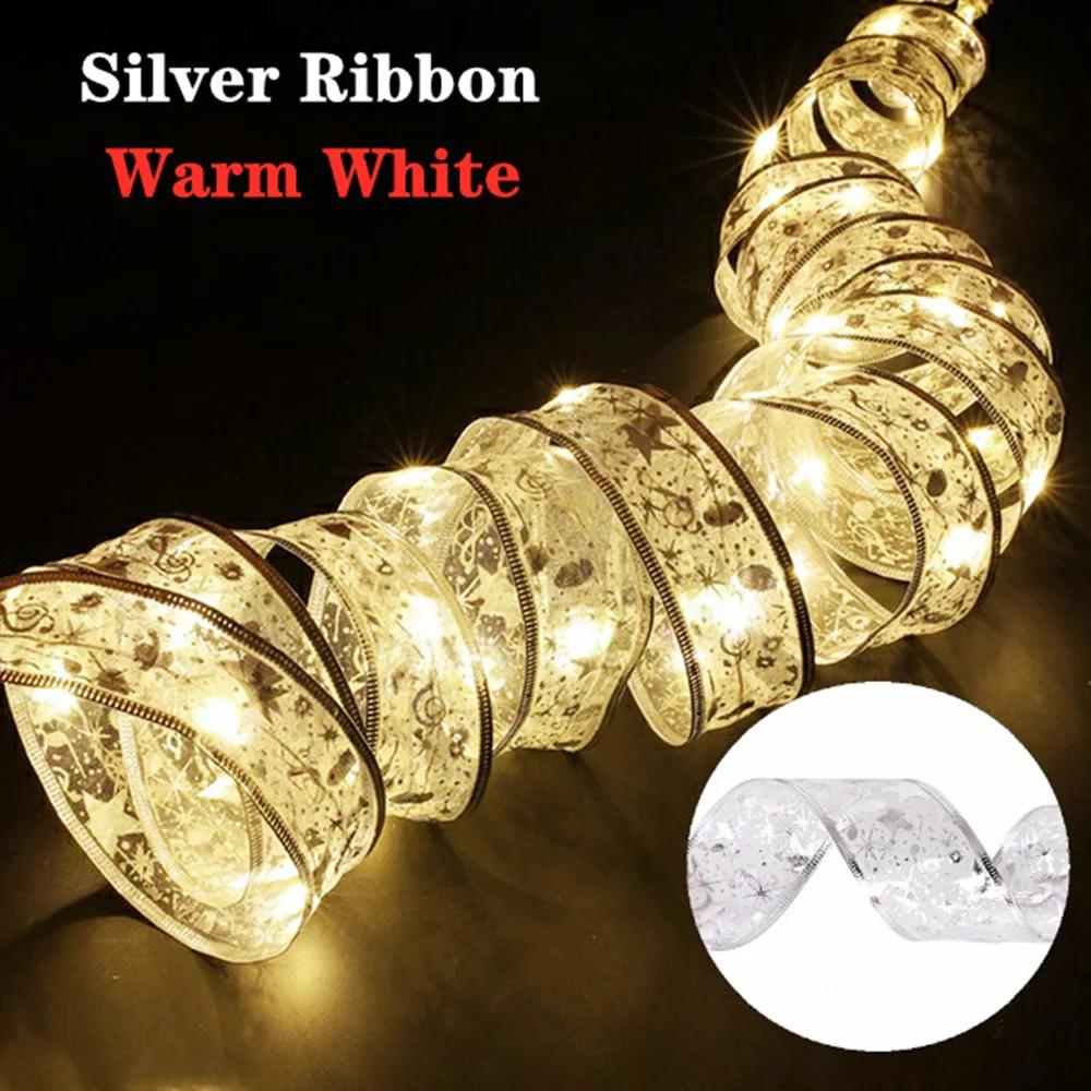 Christmas Ribbon Fairy Light Christmas Decoration DIY Bows String Light Tree Ornaments For Home 2025 Xmas Decor New Year Navidad