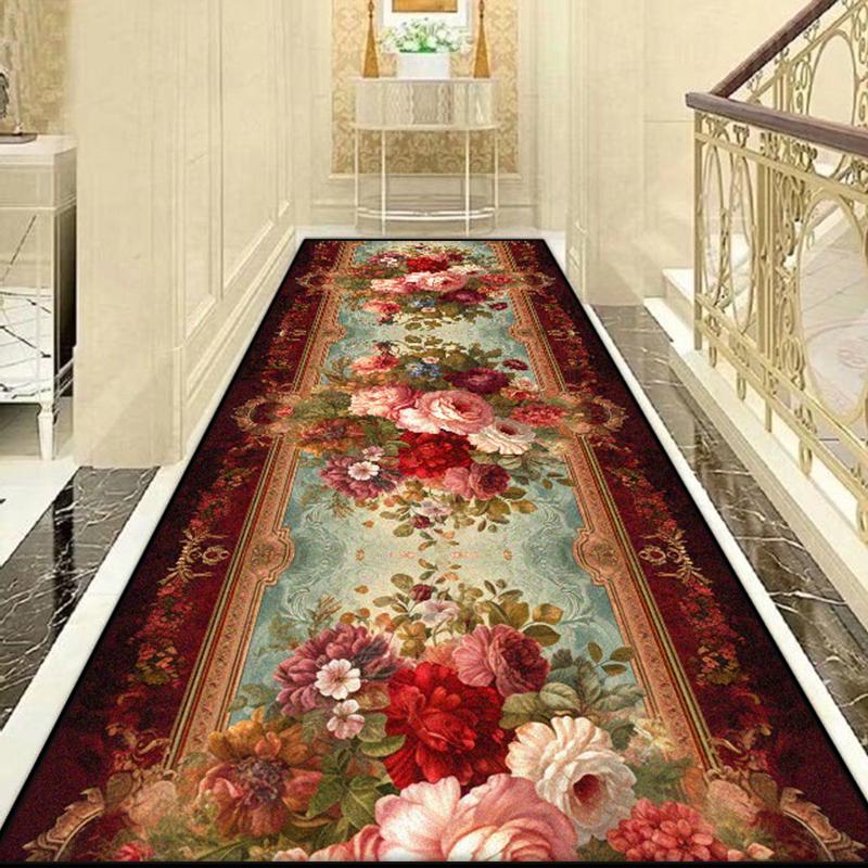 European Style Luxury Long Corridor Carpet Decoration Home Villa Stairs Passageway Runner Rug Customizable Living Room Aisle Mat