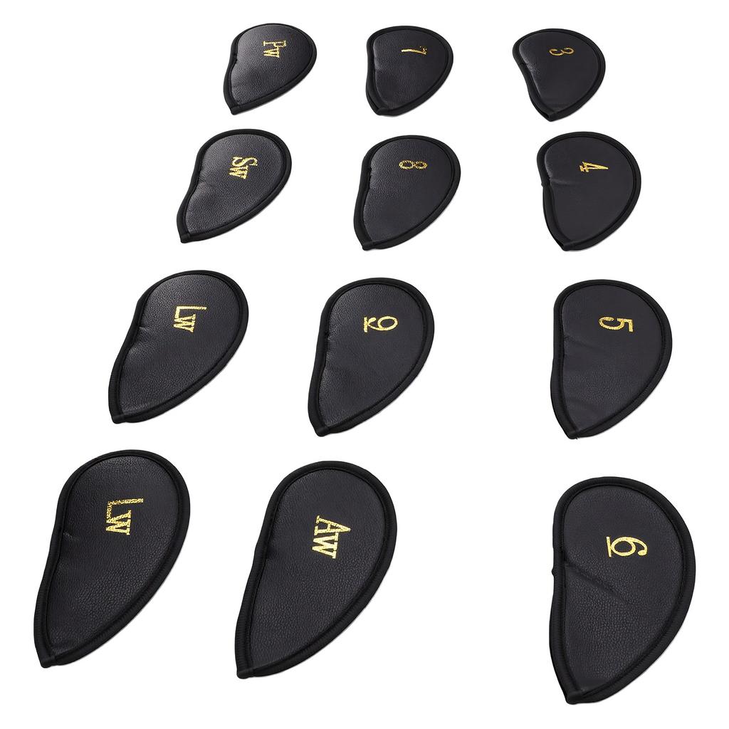 12 PCS Black Club Head Cover with Number PU Leather Soft Interior Lining Club Iron Covers Set