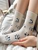 5 Pairs Ladies Cute Cartoon Panda Socks Comfortable Breathable Mid Calf Fun Fashion Stockings for Women
