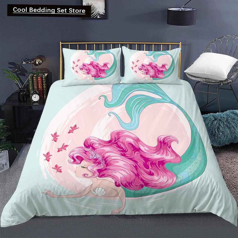 Bedding Set Crib Duvet Cover For Baby Kids Children Cartoon Mermaid Girls Princess King Queen Twin 2/3Pcs Polyester Quilt Cover