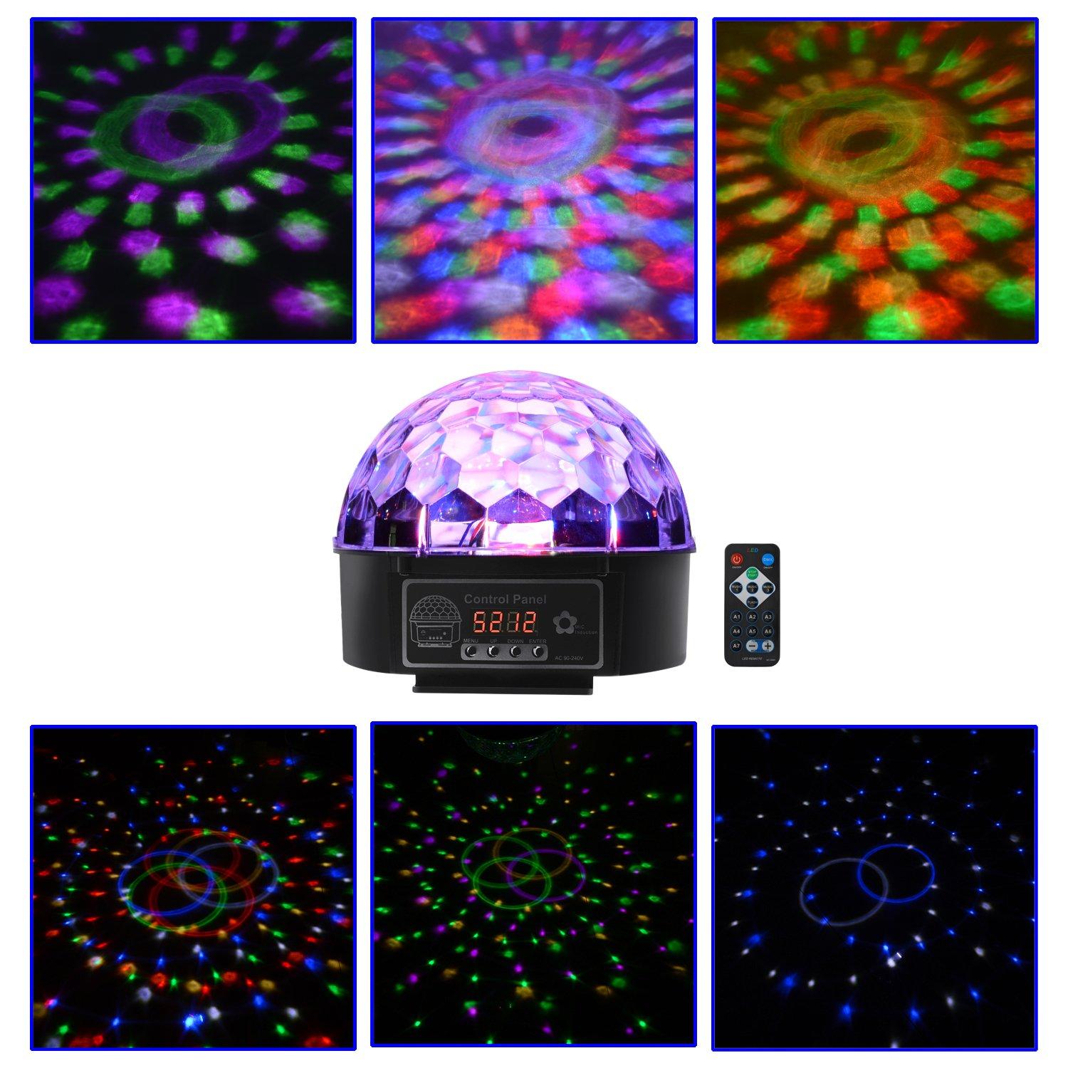 

QUWEI Stage Lighting RGB LED Crystal Disco Magic Ball with Remote Control, DMX Effect, Multicolor