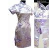 Raffinato Floreale Donna Mini Qipao Elegante Nero Collo Mandarino Cheongsam Sexy Spacco Alto Slim Abito Cinese
