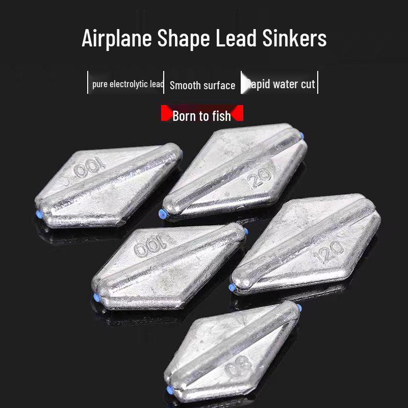 Aircraft-Shaped Plastic Core Lead Sinker, Hollow and Flat Design for Surf and Raft Rods, Long-Casting Fishing Gear