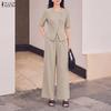 ZANZEA Completo estivo da donna a due pezzi con camicetta a maniche corte e pantaloni lunghi