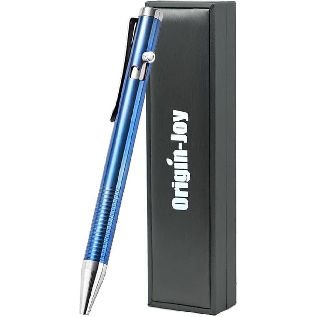 Origin-Joy Titanium Alloy Bolt Action Pen, Slim Lightweight EDC Pocket Tactical Pen With 5 Ballpoint Refills (Blue) синий