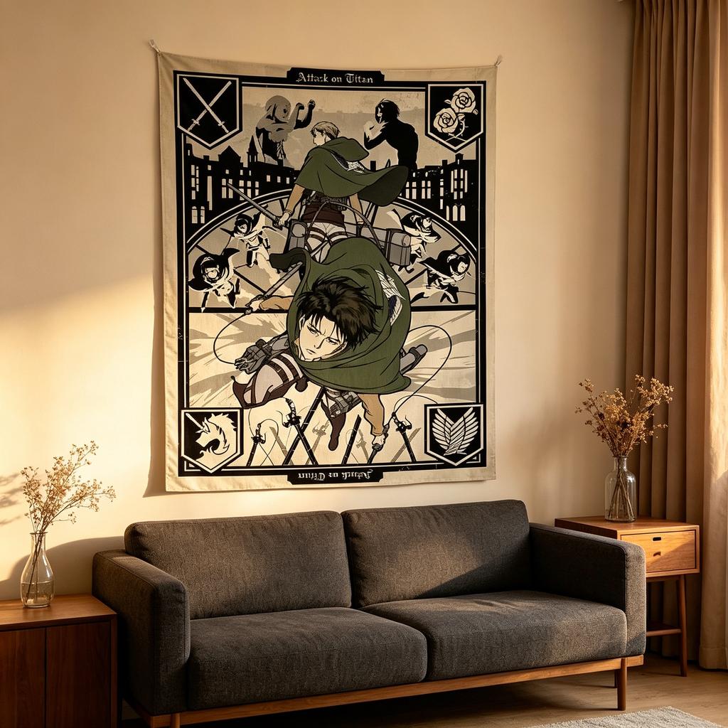 Attack On Titan Anime Decor Tapestry Levi Ackerman Survey Corps Themed Wall Hanging Decorative Wall Cloth For Room Decor