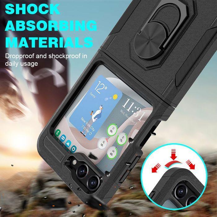 Protective Case - BOOLING - for Samsung Galaxy Z Flip 7 FE - Rigid Shockproof - Black - 360° Stand