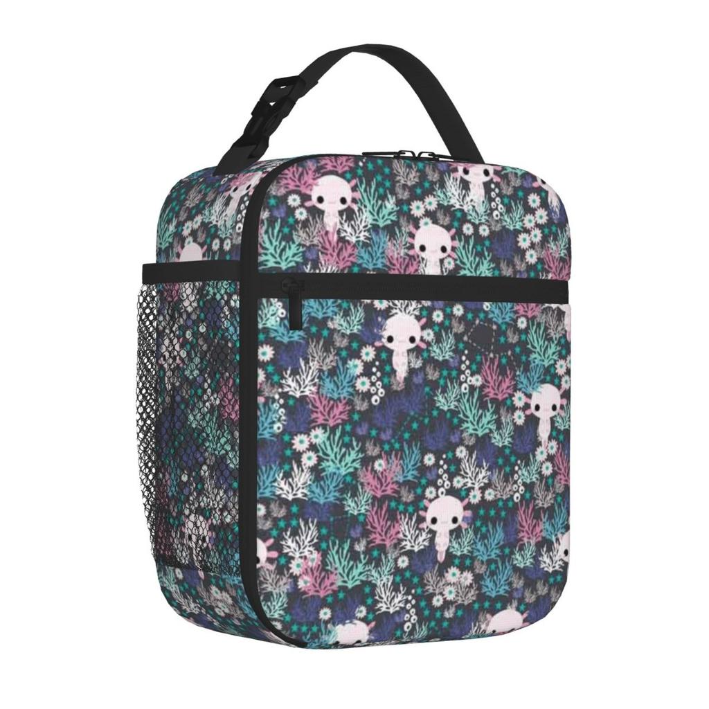 Bestselling Cute Axolotl And Coral Pattern Letter Print Adult Lunch Bag Business Commute Travel Lunch Bag