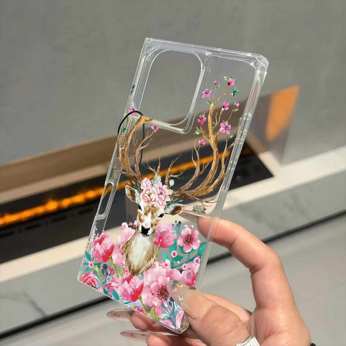 

Clear Square Back Tube Case Protection For iPhone 12 11 14 Pro Max 13 15 Plus 16 ProMax Anti-Oxygen,Deer Pattern Casing iphone 11 ProMax