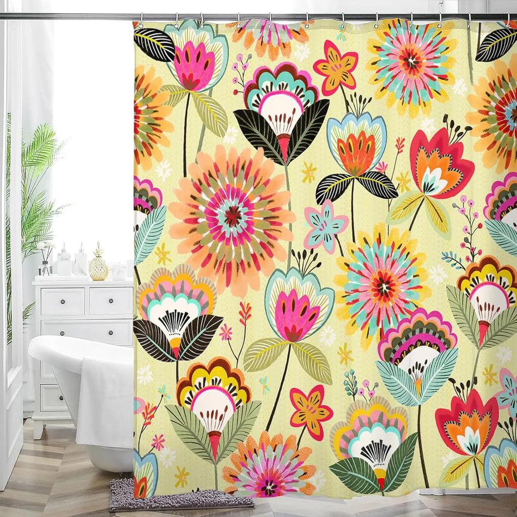 Flerfärgad Blomkonst Blommig Duschdraperi Badrum Dekorativ Vattentät Tvättbar Duschdraperi 180x180cm