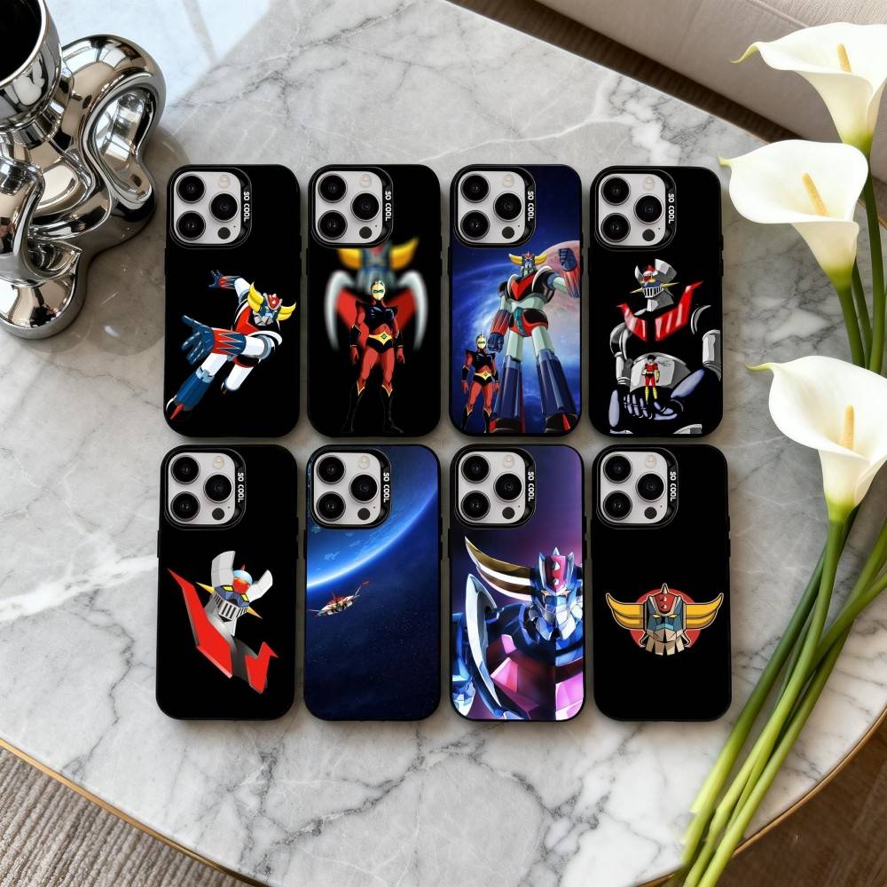 Animation UFO R-Robot-T G-Goldorak-K Phone Case For iPhone17,16,15,14,13,12,11 Plus,Pro Max Black Candy silver phone case