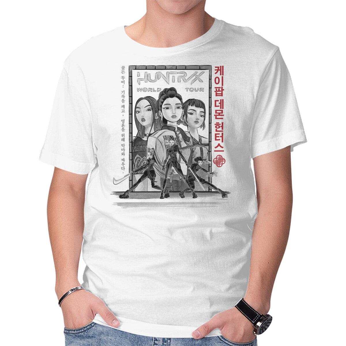 Unisex Crew Neck T-Shirt Huntrix World Tour Sumi-e Graphic Short Sleeve Casual Tee XS